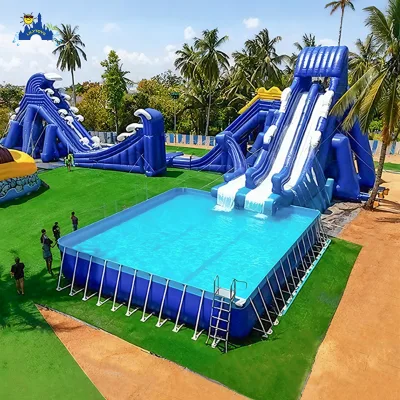 Commercial Rectangular Steel Frame Swimming Pool 0.9mm PVC for Water Park and Outdoor Events