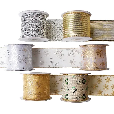 Christmas Tree Ribbon Wired Ribbon Craft Gift Wrapping Ribbon Holiday for Xmas Wreath Garland
