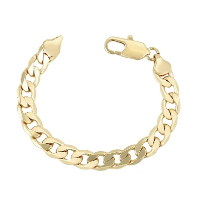 925 Sterling Silver 14K Gold Plated Cuban Chain Bracelet Mens Gold Bracelet