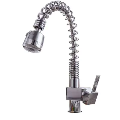 Modern Single-Hole Brass Kitchen Faucet Square Design Pull-Down Sink Tap Sprayer High Quality Ceramic Valve Polished Surface