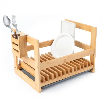 Bamboo Dish Drying Rack With Utensil Holder, Stone Dish Drying Mat, Wooden Dish Drying Rack