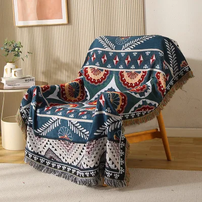 New Arrival Vintage Ethnic Tribal Style Woven Throw Blanket Bohemian Jacquard Fringed Sofa Slipcover Towel