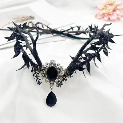 Halloween Floral Headpiece Girls Hair Wreath Greenery Ring Goddess Forehead Black Flower Crown