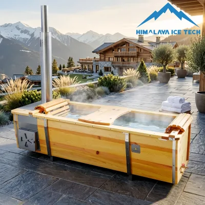 Eco-Friendly Outdoor Hot Tub for Mountain Resorts - Solid Pine Wood Ice Bath Tub with 45-90 Min Heating Efficiency