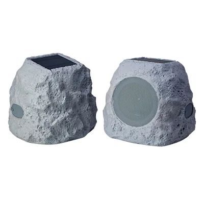 Solar Rock Speakers (2-Pack) - Waterproof Outdoor Blue-tooth Speakers with Color Changing Lights for Garden, Patio.