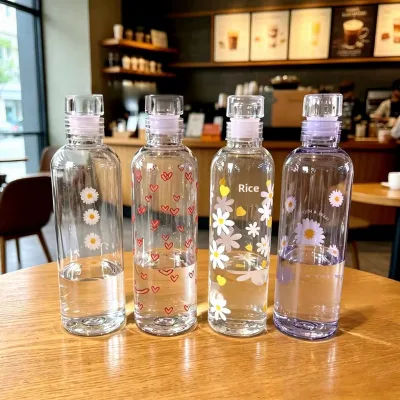 Daisy-patterned PC Plastic Cup Transparent Minimalist Portable Strawwholesale Supply for Street Vendors; Trendy Forest-style