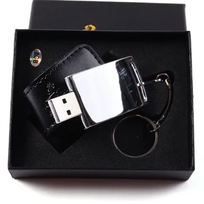 Wholesale Custom Leather Keychain USB Flash Drive Metal Swivel Memory Stick with Gift Box for Wedding and Corporate Gifts