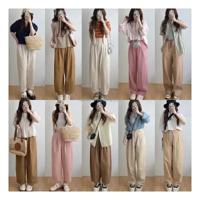 Fashionable Women's Summer Wide Leg Pants, Casual High Waisted Pants, Women's Pleated Solid Color Pants, Streetwear Pants