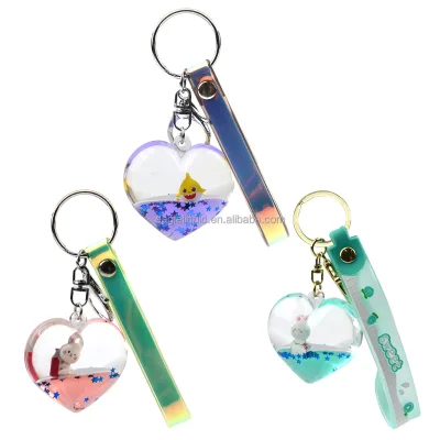 Custom Liquid Keychain Blue Heart Floating Stitch Keyring 3d Floating Cute Gift for Girls Liquid Keychain