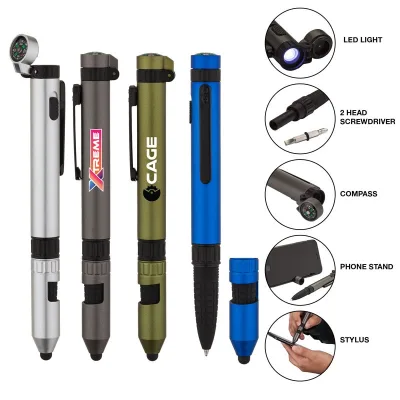 Field Tool Lamp Pen LED Compass 6 in One Kinetic Ballpoint Pen in Stock Wholesale Touch Screen Mobile Phone Holder