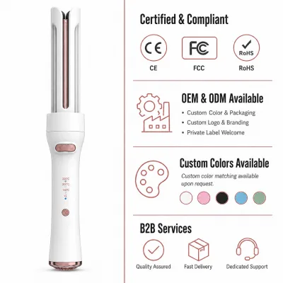 Self Rotating Auto Curling Iron With Airflow Dual Voltage Portable Travel Compact Hair Curling Tool for Women Use