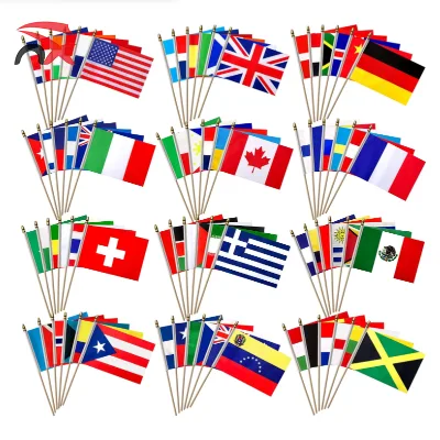 Wholesale Cheap Price Patriotic Independence Day Decor Wooden Flagpole Mini Hand Held Flags for National Events