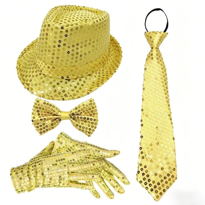 Jazz Dance Clothing Accessories Men's Stage Performance Hat Tie Glove Suit Hip Hop Unisex Sequins Costume DISCO Show Fashion Set
