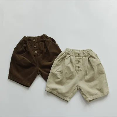 Summer Autumn Toddler Kids Boys Girls Corduroy Soft Casual Solid Cotton Sports Pants Baby Shorts