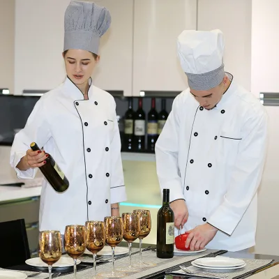 White Body Multi Color Pipings Unisex-Adult Chef's Uniform Long/Short Sleeves Double-Breasted Chef Coats for Mens Womens