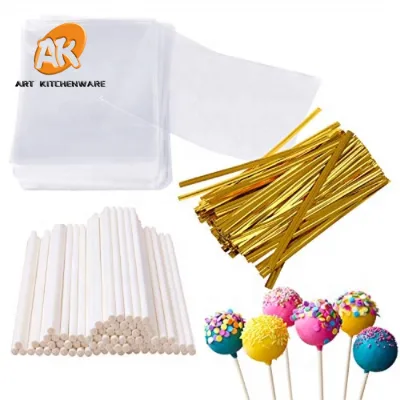 AK DIY Round Wedding Cake Pops Making Tools Clear Epoxy Lollipop Sticks and Bags for Wedding Cakes