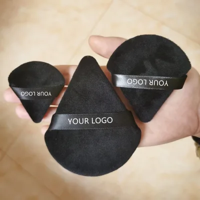 Custom Logo Face Soft Triangle Powder Puff Wet and Dry Velour Makeup Sponge Washable Reusable Finger Cosmetic Cotton Puff