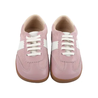 Pink Genuine Leather Barefoot Sneakers Breathable Retro Design Elastic Laces Zero Drop Comfortable Everyday Footwear