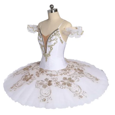 OCT9178 Fast Shipping  OEM White and Gold Giselle Ballet Tutu for Girls