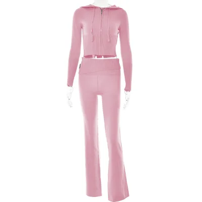 Popular Product Zipper Hoodies and Trousers Set for Women Fall Two Piece Knitted Jogger Sets