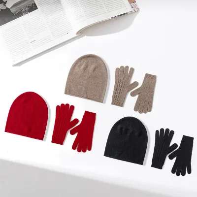2025 Autumn Winter Outdoor Cycling Thickened Warm Customized Other Long Plain Solid Color Adult Knitted Hat Gloves Two-piece Set