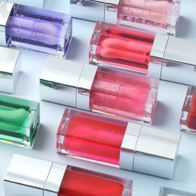 New Trending Luxury Square Silver Lid Custom Logo Lip Balm Wholesale Lipgloss Plumper Changing Color Lip Oil Private Label