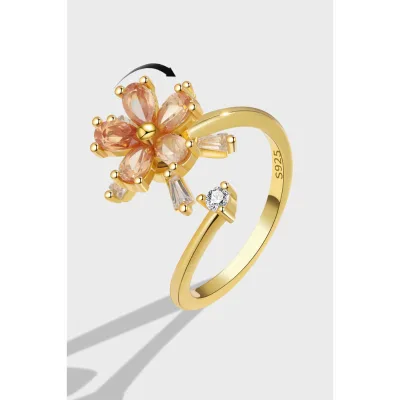S925 Sterling Silver Flower Zircon Rotating Ring Can Rotate Anxiety Relieving Ring Versatile and Popular Pressure Resistant Ring