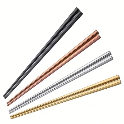 Cathylin Wholesale Bulk Luxury Korean Japanese Reusable Titanium Metal Silver Gold Rose Gold Black Stainless Steel Chopsticks