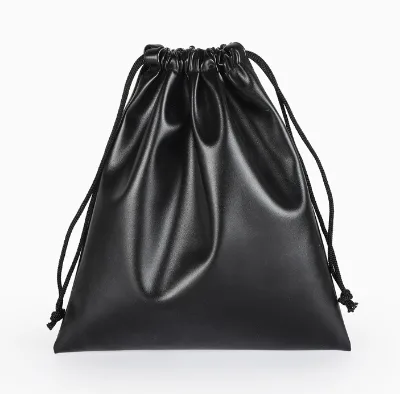 Black Jewelry Drawstring Custom Leather Bag