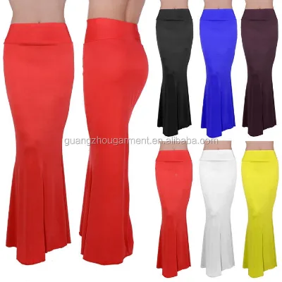 2024 Women Fashion Party High Waist Plain Color Fitted Slim Mermaid Peplum Long Skirts