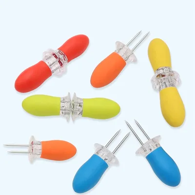 Stainless Steel Corn Barbecue Needle Rubber Handle Corn Barbecue Fork BBQ Outdoor Small Tool