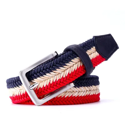 Herringbone Woven Belt Waxed Rope Straw Blend Casual Canvas Belt for Men and Women