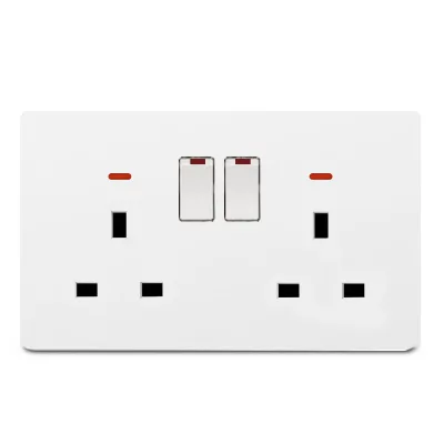 UK Standard 86*146mm 2 Gang 13a Socket With Neon