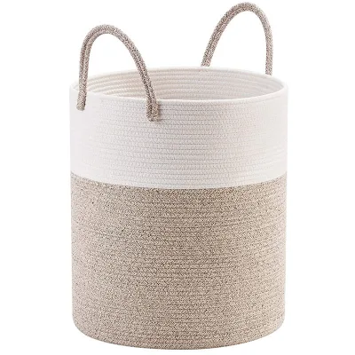 52L Dirty Clothes Woven Basket Cotton Rope Laundry Hamper Storage Basket for Bedroom Living Room