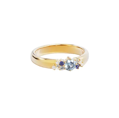 Gemnel Dainty 18k Gold Plated 925 Sterling Silver Aquamarine Cluster Ring Minimalist Boho Blue Zirconia Ring for Women