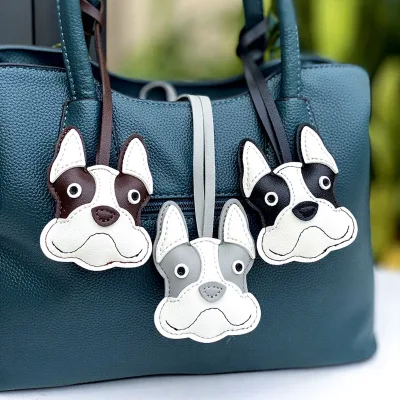 Customized Cartoon Beagle Bulldog Luxury Genuine Leather High Quality Portable Bag Charm Keychain Pendant