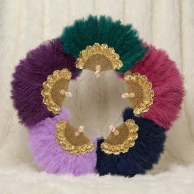 HX Feather Dyed Turkey Feather Folding Hand Fan for Party Performance Wedding Decorations