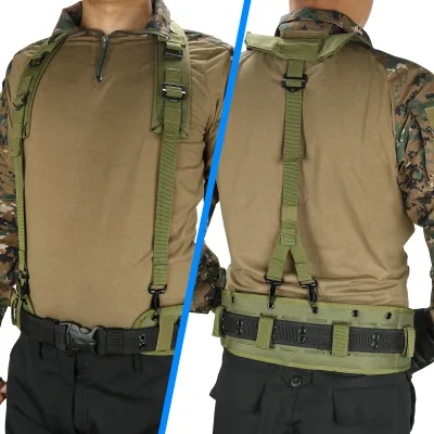 Tactical MOLLE Padded Battle Belt with Adjustable Y-Harness Suspender Straps - Outdoor Training Patrol Duty Utility Waist Belt