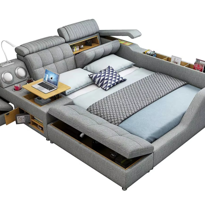 Multifunctional Smart Bed Fabrics king Size Bedroom Furniture Bed
