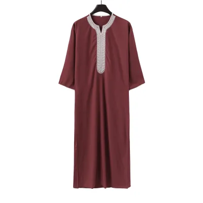 Long Sleeve Men's Muslim Robe Casual Middle East Arabic Fashion Breathable Embroidered Robe