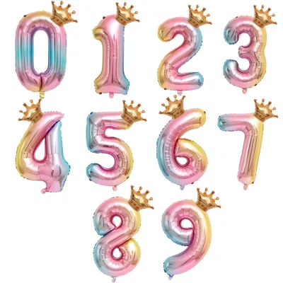 32-inch Gradient Crown Digital Balloon Children's Birthday Decoration Crown Number Balloon
