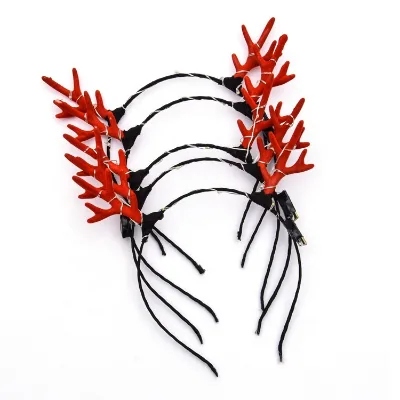 Glowing LED Headband with Red Christmas Antlers Horn Luminous LED Hairband