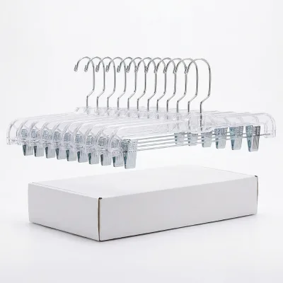 Hanger Central 25 Pack Slim Strong Clear Pants Hangers Non-Slip Adjustable Clips 360 Swivel Chrome Hook 14 Inch Wardrobe Saving