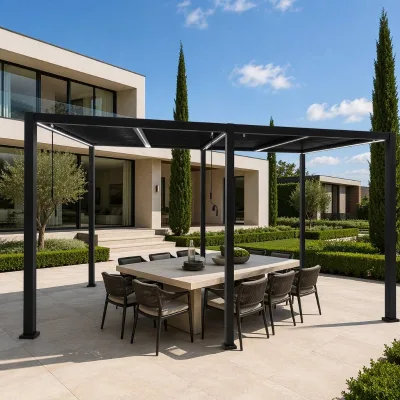 Corrosion Resistant Manual Aluminum Pergola Full Integrated Main Beams Household Outdoor BBQ Shade Structure