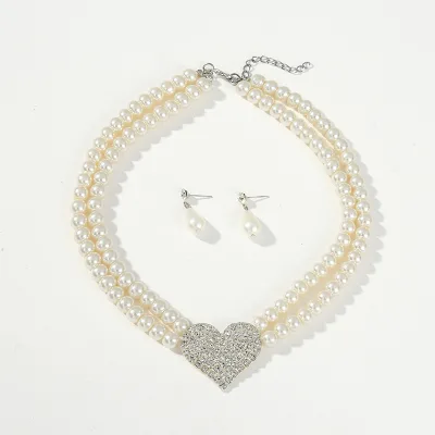 Fashion pearl heart necklace and earring set ,engagement jewelry gift for girls