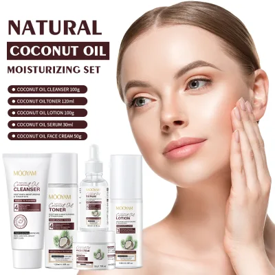 Private Label Coconut Oil Moisturizing Skincare Set Box Facial Serum Cream Face Wash Cleanser Lotion Toner OEM Skin Care Set