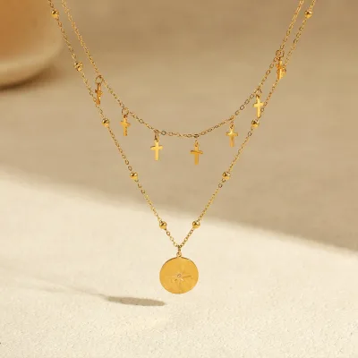 Fashion Retro Double Layer Stainless Steel Anti Tarnish Fashion Layered Necklaces From China