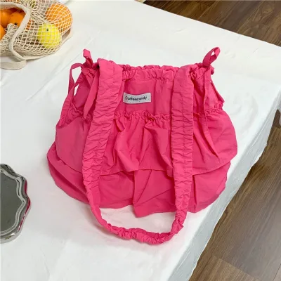 Summer New Forest Style Korean Version Canvas Tote Casual Ruffled Single Shoulder Bag