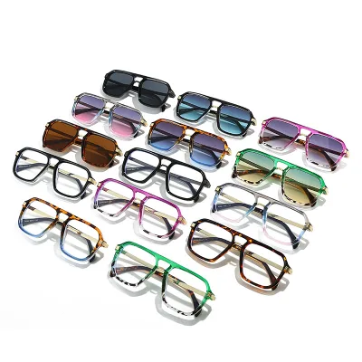 Cross-Border New Style Unisex Retro Double-Beam Square Frame Sunglasses Fashionable Trendy Street-Style UV400 Protection
