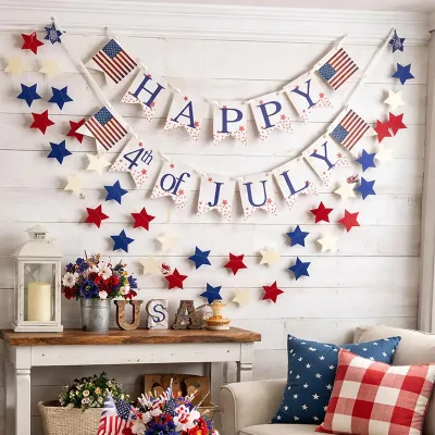 Independence Day Decor American Flags Stars & USA Happy 4th of July Letter Bunting Patriotic 4th of July Chipboard Banner Set